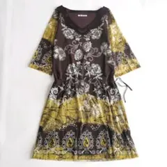 極美品】 ヴィヴィアンタム シルク 総柄 マオカラー ロングワンピース