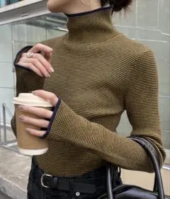 アンチピリング配色ステッチボーダータートルニット　CIAOPANIC TYPY