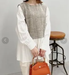 【美品】un dix cors ツィードポンチ切替ブラウス