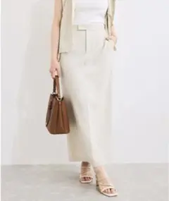 VIS　Iラインスリットスカート　タイトスカート　リネン風　S