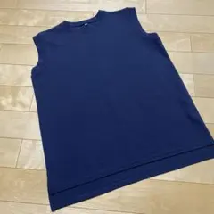 coca エンボス加工　ノースリーブ　カットソー　ネイビー　Ｌ