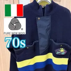 希少70s イタリア製スキーセーター ハーフジップ バージンウール　ヴィンテージ