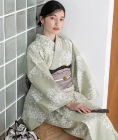 淡緑色 小花柄 浴衣 単品のサムネイル