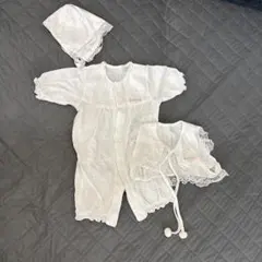 ホワイト ベビードレスと帽子セット