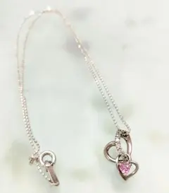 ○5927#0530 4℃ /SILVER製ダブルハートネックレスピンクストーン 