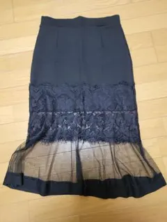 レース切り替えタイトマーメイドスカート 黒