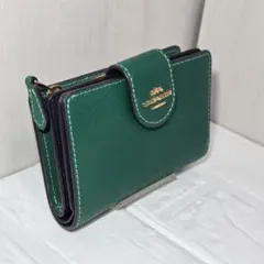 【早い者勝ち】COACH 二つ折り財布 グリーン レザー