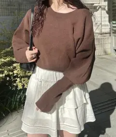 kastane メランジロングリブニット