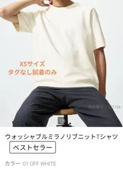 ウォッシャブルミラノリブニットTシャツ オフホワイト　ユニクロのサムネイル