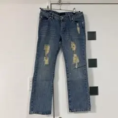 美品　LOVER'S POINT'S ダメージ加工ストレートデニムパンツ
