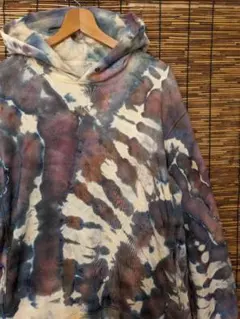 リバースタイダイ フードパーカー メンズXL 一点物 古着リメイク しゅむダイ