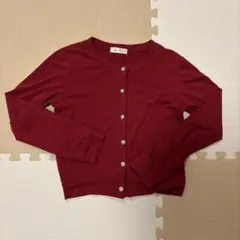 ByeBye カーディガン Uネック ビジュー ワインレッド テロ素材