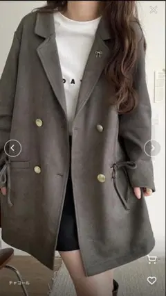 【mily bilet】大人ガーリースエード調素材リボン使いテーラードジャケット