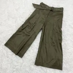 【PLST✨】 リネン混 ハイウエスト　ワイドパンツ XS カーキ 後ろゴム