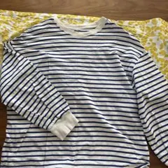 白と青のストライプ 長袖Tシャツ Mサイズ