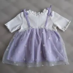 お花刺繍チュール付きチュニックTシャツ
