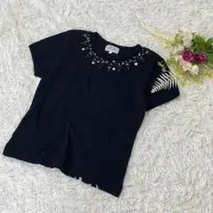 〝横浜元町アリス〟半袖　リブTシャツ　襟装飾付き　Lサイズ　黒