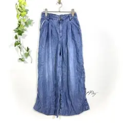 グローバルワーク デニム ワイドパンツ(S)薄手 柔らか リヨセル ブルー