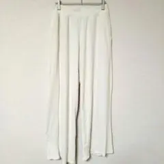 リブパンツ ワイドパンツ 白 イージーパンツ リラックス ウエストゴム