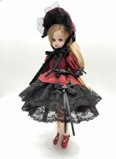 リカちゃん服＊ボルドーのドレス＊３点セット＊ゴスロリ