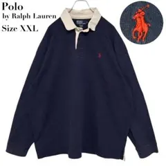 ポロバイラルフローレン ラガーシャツ 刺繍ロゴ エルボーパッチ ネイビー 2XL