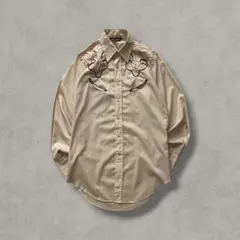 70s古着USA製ラングラー Wrangler 刺繍ウエスタンシャツ ベージュ
