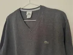 ⚫︎美品　LACOSTE メンズ　グレー Vネックセーター コットン　綿　X L