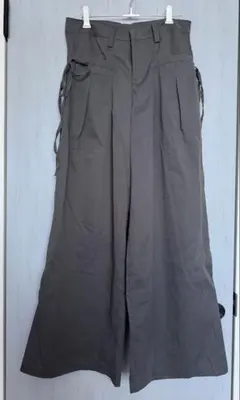 グレー ワイドパンツ リボン&サイドポケット付き