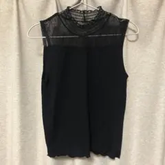 discoat ブラック　チュール　ハイネック　レース襟　ノースリーブ　トップス