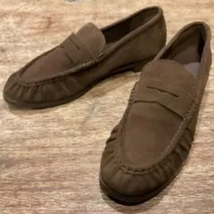 極美品！25cm！ルタロン レザー ソフト ギャザー ローファー スエード 茶