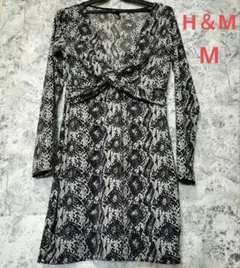 H＆M ワンピースミニワンピース 長袖ワンピース M レオパード アニマル