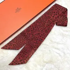 未使用級✨愛馬仕　Twilly 絲巾　字母圖案　橘色　漸層色