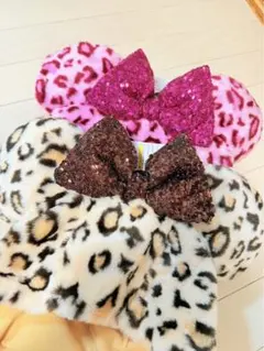 ディズニー　ヒョウ柄　ファンキャップ　ミニーちゃん　ピンク　茶色　ブラウン