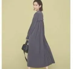 美品⚑ プラステ　バンドカラーバックプリーツシャツワンピース　M グレー