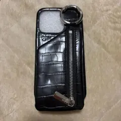 黒 クロコダイル風 iPhone14プロケース ジッパー付き
