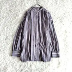 【ドゥクラッセ】ストライプ 長袖シャツ ショルダードロップ 比翼仕立て
