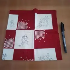 鳥獣戯画 風呂敷 ハンカチ 赤