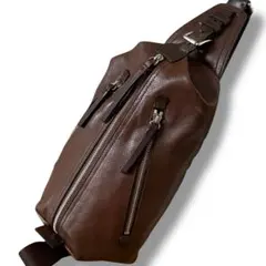 【良品】COACH トンプソン ボディバッグ パンチングレザー ブラウン メンズ