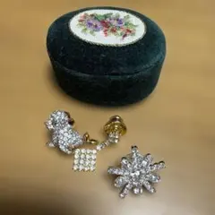 スワロフスキークリスタルアザラシ・キューブ・スノウブローチ3点セット