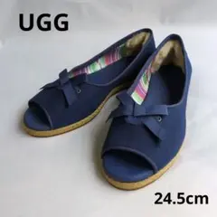 【訳あり・未使用】UGG オープントゥフラットシューズ 24.5cm ネイビーのサムネイル