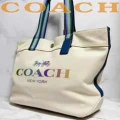 B094【美品】COACH★キャンバス 大容量トートバッグ 91170