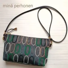 ミナペルホネン　スマホゆったりポシェット　タンバリン　ネイビー　グレー