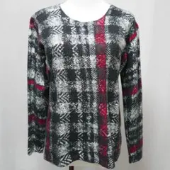 赤ライン チェック柄トップス 長袖 M〜L 春 インナー映え