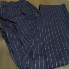 ストライプ ネイビーカジュアルパンツ裏起毛3L C6