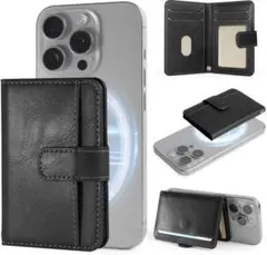 MagSafe カードケース 7枚収納 磁気防止 PUレザー ブラック