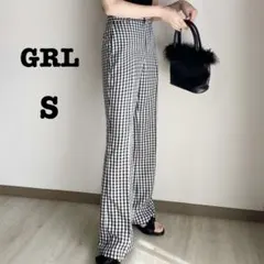 グレイル　ギンガムチェックフレアパンツ　スラックス　ブラック　モノトーン　S