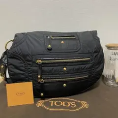 《極美品》TOD’S （トッズ）ナイロン×レザー セミショルダーバッグ ブラック