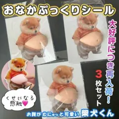 おなかぷっくりシール 3枚 スクイーズ 3D 柴犬 ぷにぷにお腹 ステッカー