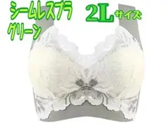 【グリーン　2L】ノンワイヤーシームレスブラ 小さく見せる 脇高 補正 下着