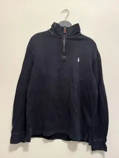 90's ラルフローレン　ハーフジップ　スウェット　ワンポイント 刺繍　ブラック